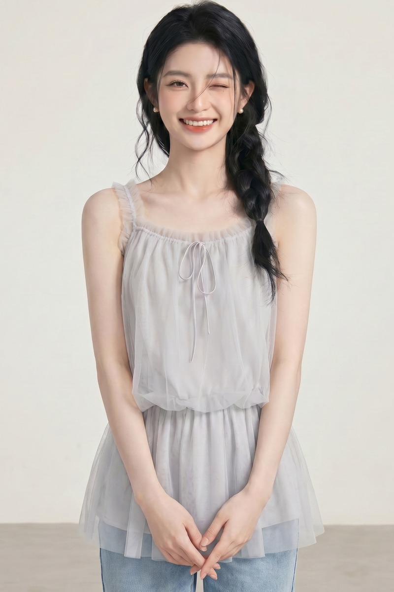 2026夏韓系甜美減齡吊帶背心上衣裙子網紗顯瘦清純小個子女