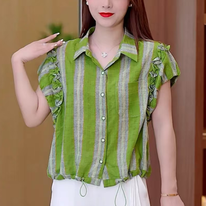 MY9149# 夏装新款条纹衬衫爆款衬衣宽松遮肚上衣时尚小衫女女裝貨源服裝批發