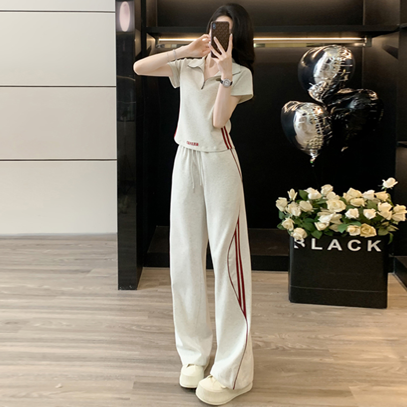 RY2958# 夏季穿搭套装2026新款韩系显瘦减龄运动休闲短袖阔腿裤两件...