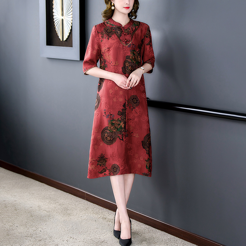 MY13453# 香云纱连衣裙女装高端时尚重磅桑蚕丝真丝宽松裙子女裝貨源服裝批發