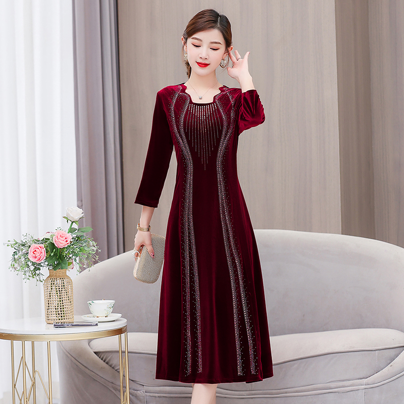 MY13448# 高贵气质妈妈金丝绒连衣裙旗袍婚宴礼服女裝貨源服裝批發