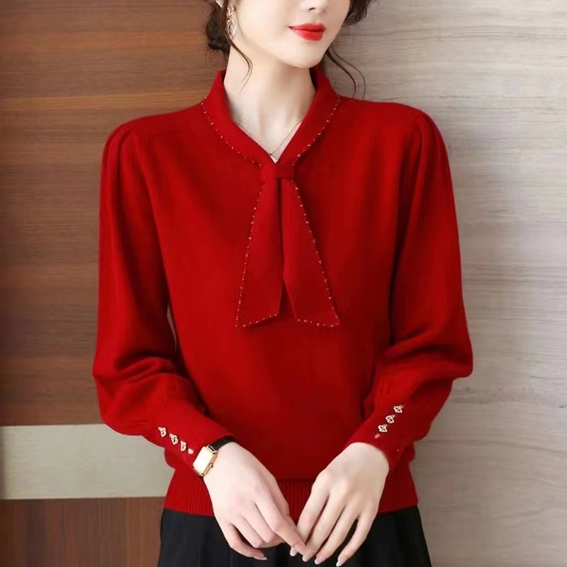 MY15396# 蝴蝶结飘带针织毛衣女士新款时尚上衣漂亮洋气内搭打底衫女裝貨源服裝批發