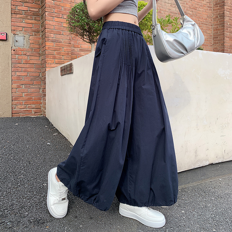 姜黃色速干花苞工裝褲女夏季薄款寬松顯瘦松緊腰休閑束腳燈籠褲