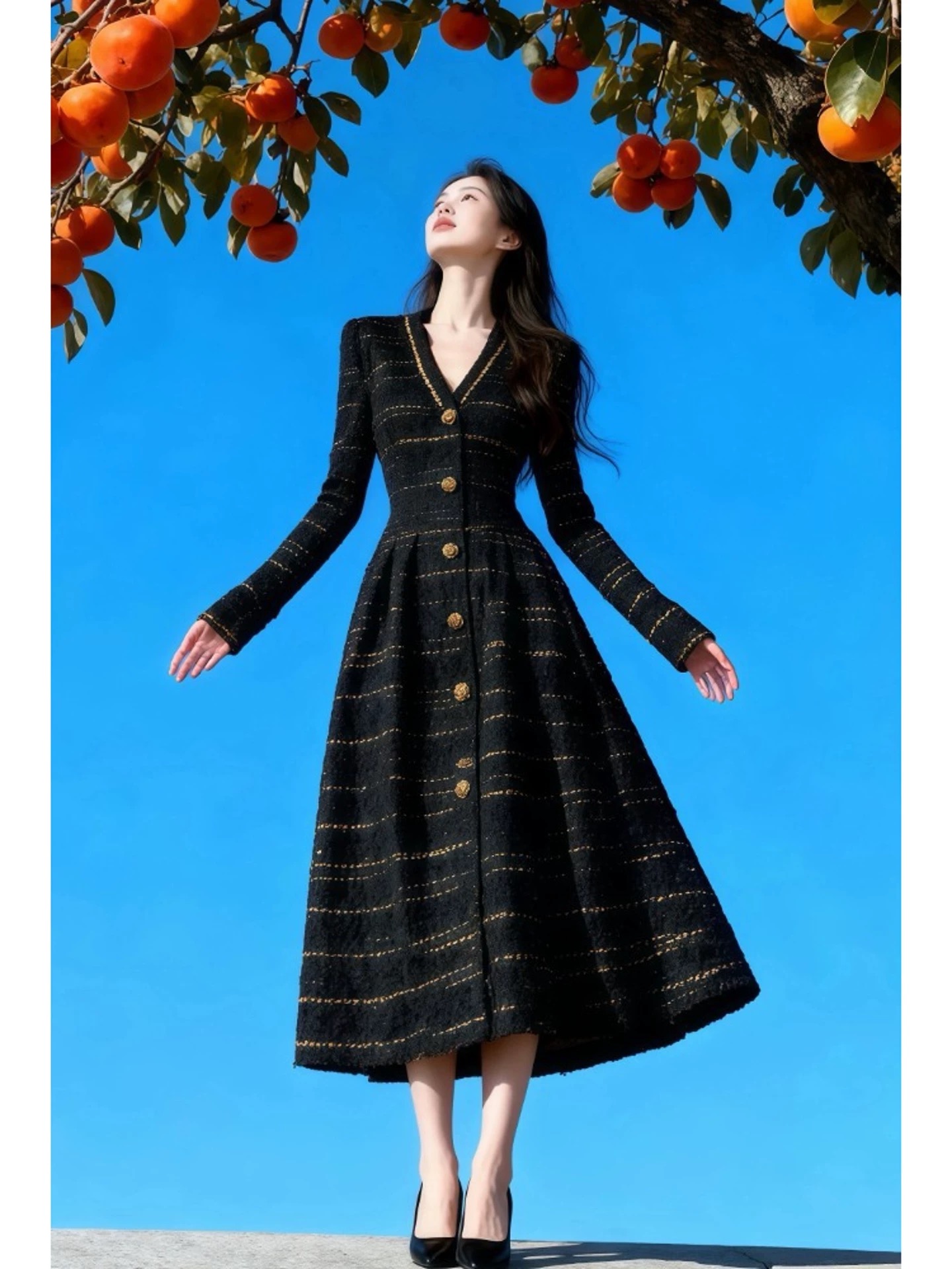 MY15401# 黑色小香风连衣裙爆款时尚高端重要场合漂亮气质收腰长裙女裝貨源服裝批發