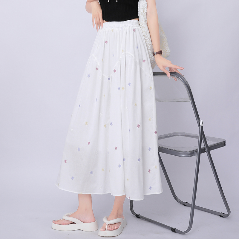 實拍韓系刺繡彩色碎花半身裙2025夏季高腰顯瘦百搭A字長裙