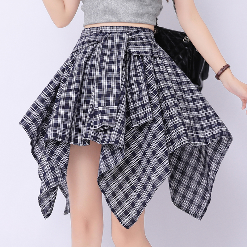 實拍復古不規則格子半身裙女2025夏季新款松緊腰A字休閑百搭短裙