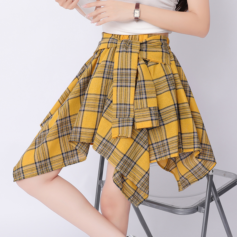 實拍復古不規則格子半身裙女2025夏季新款松緊腰A字休閑百搭短裙
