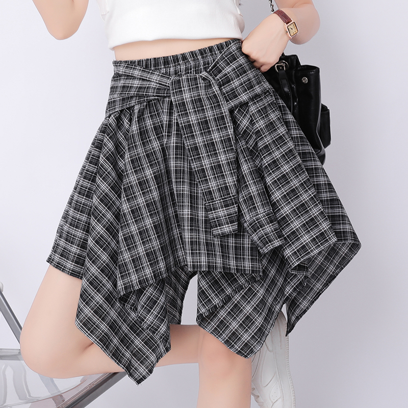 實拍復古不規則格子半身裙女2025夏季新款松緊腰A字休閑百搭短裙