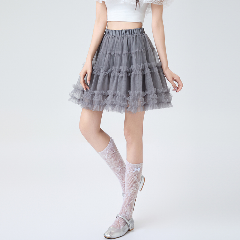 實拍芭蕾風網紗蛋糕半身裙女2026春夏新款高腰顯瘦A字蓬蓬短裙