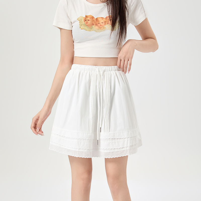 實拍韓版甜美減齡木耳花邊蛋糕小白裙女夏季新款高腰顯瘦A字短裙