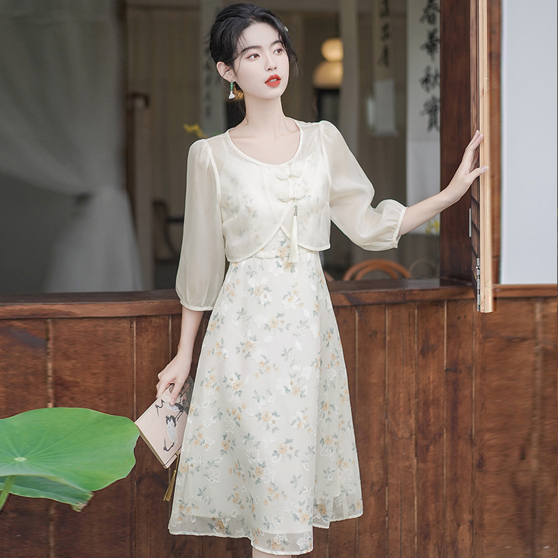 MY7579# 新中式两件套夏季新款女装碎花吊带连衣裙日常气质国风套装女裝貨源服裝批發