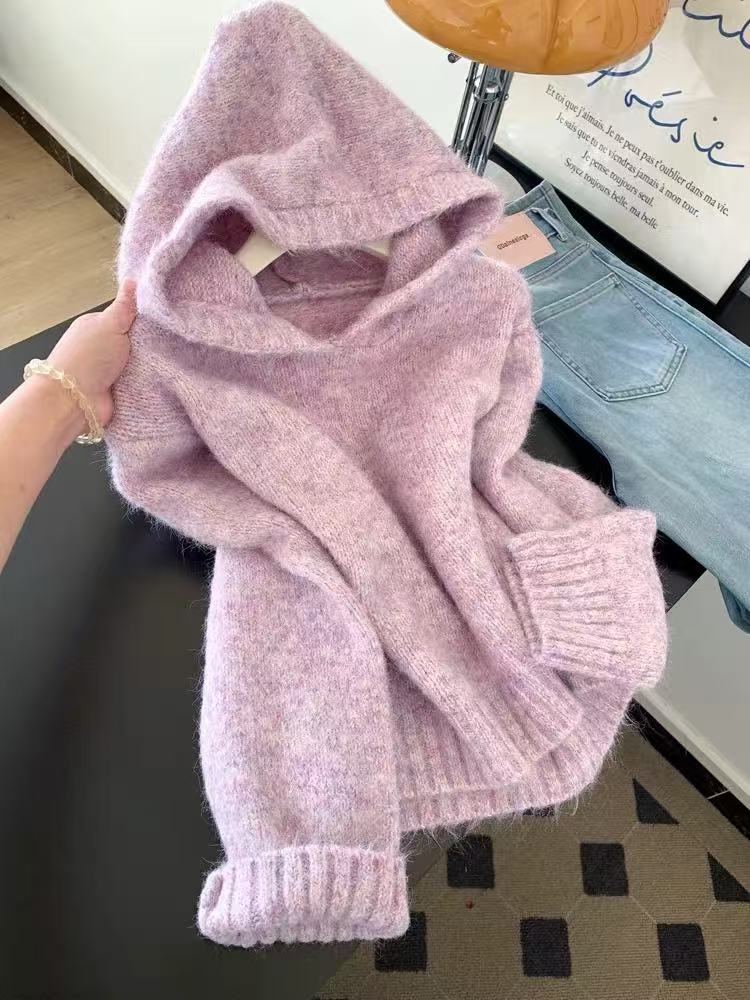 MY15736# 杏色蕾丝蝴蝶结镂空套头喇叭长袖针织衫毛衣女设计感小众宽松...