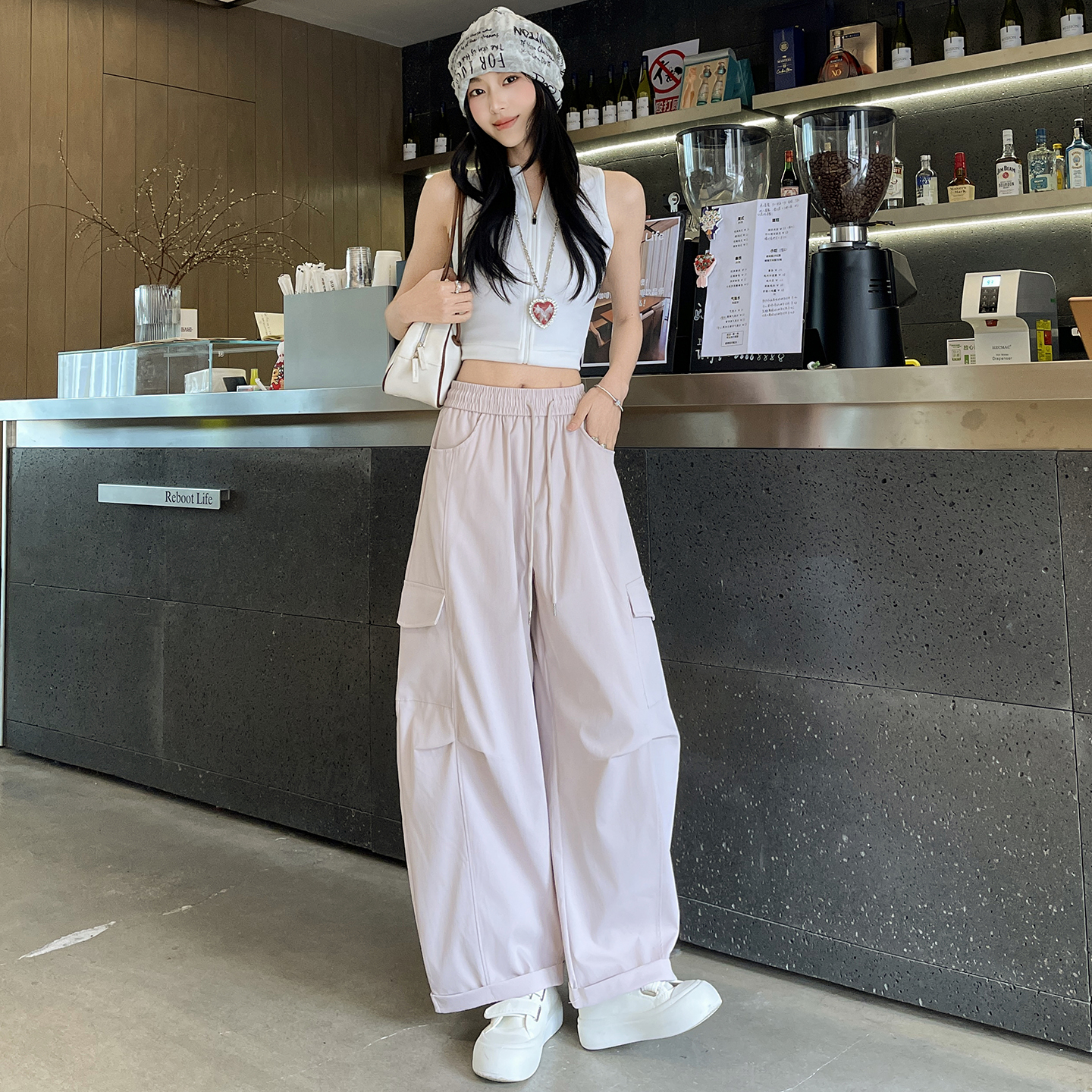 工裝褲女款2026夏季新款高腰直筒褲子酷颯風美式運動彎刀闊腿褲