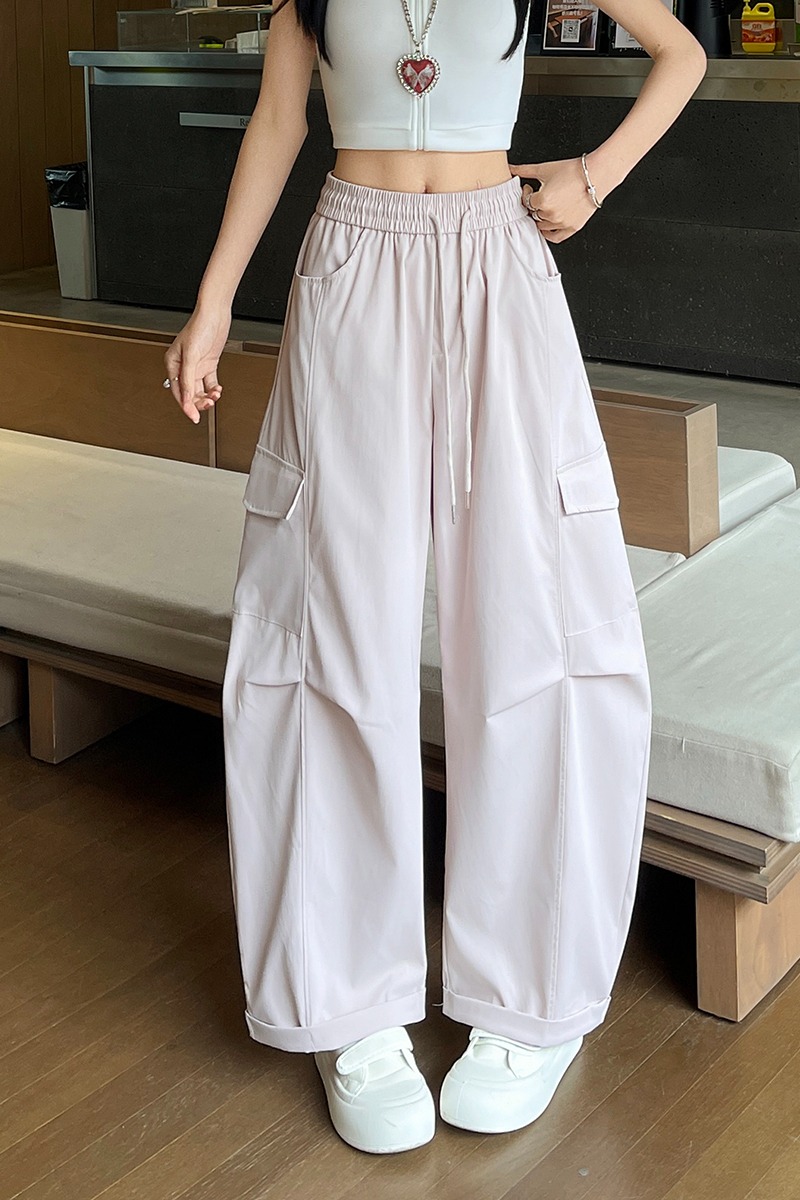 工裝褲女款2026夏季新款高腰直筒褲子酷颯風美式運動彎刀闊腿褲