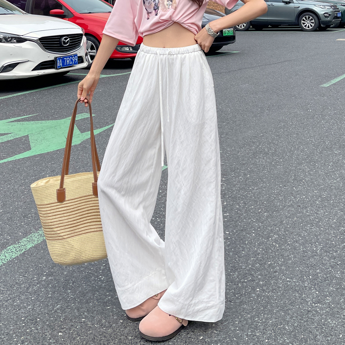冰絲闊腿褲女夏季薄款垂感寬松奶芙褲慵懶肌理感涼涼防曬山本褲子