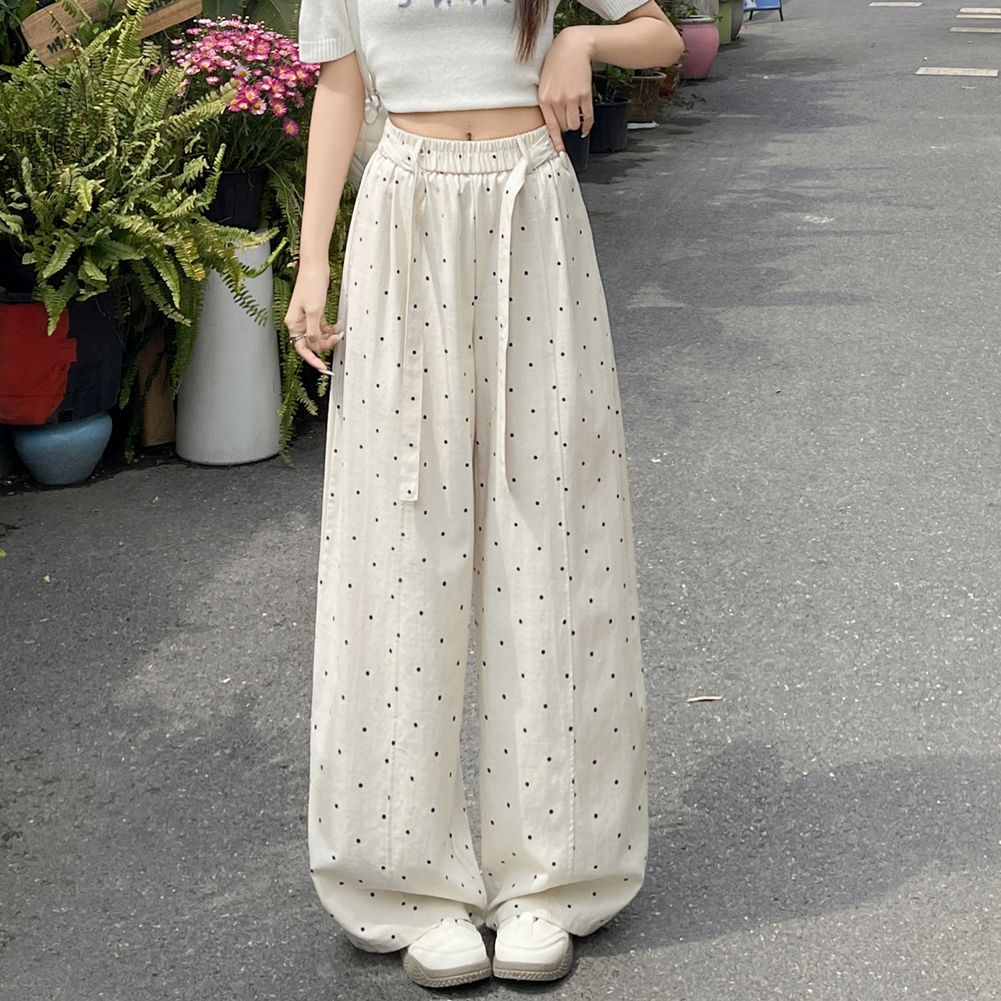 波點山本褲子女2026新款夏季薄款寬松高腰防曬冰絲闊腿褲