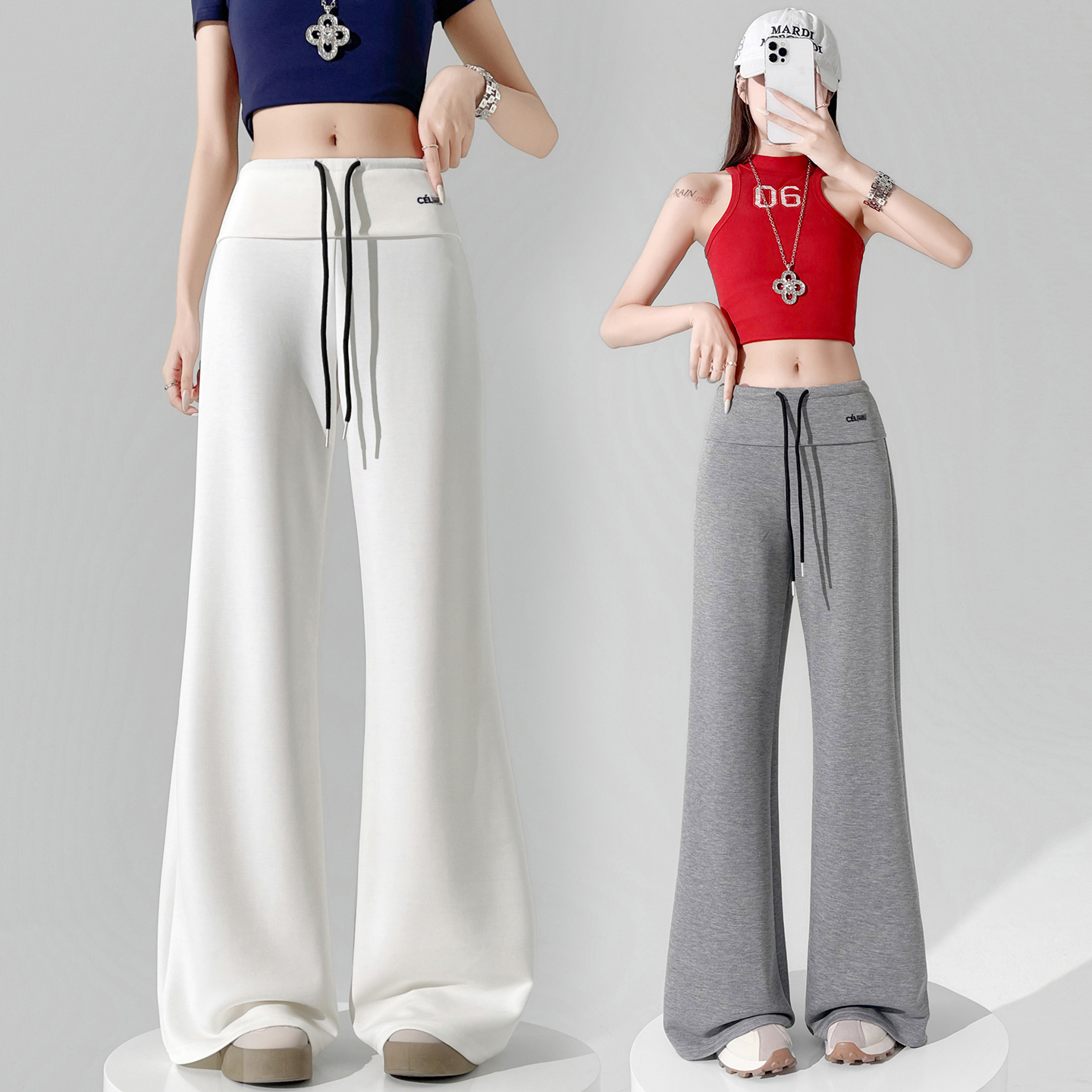 窄版闊腿褲女2026新款夏季高腰垂感休閑直筒微喇面膜瑜伽運動衛褲
