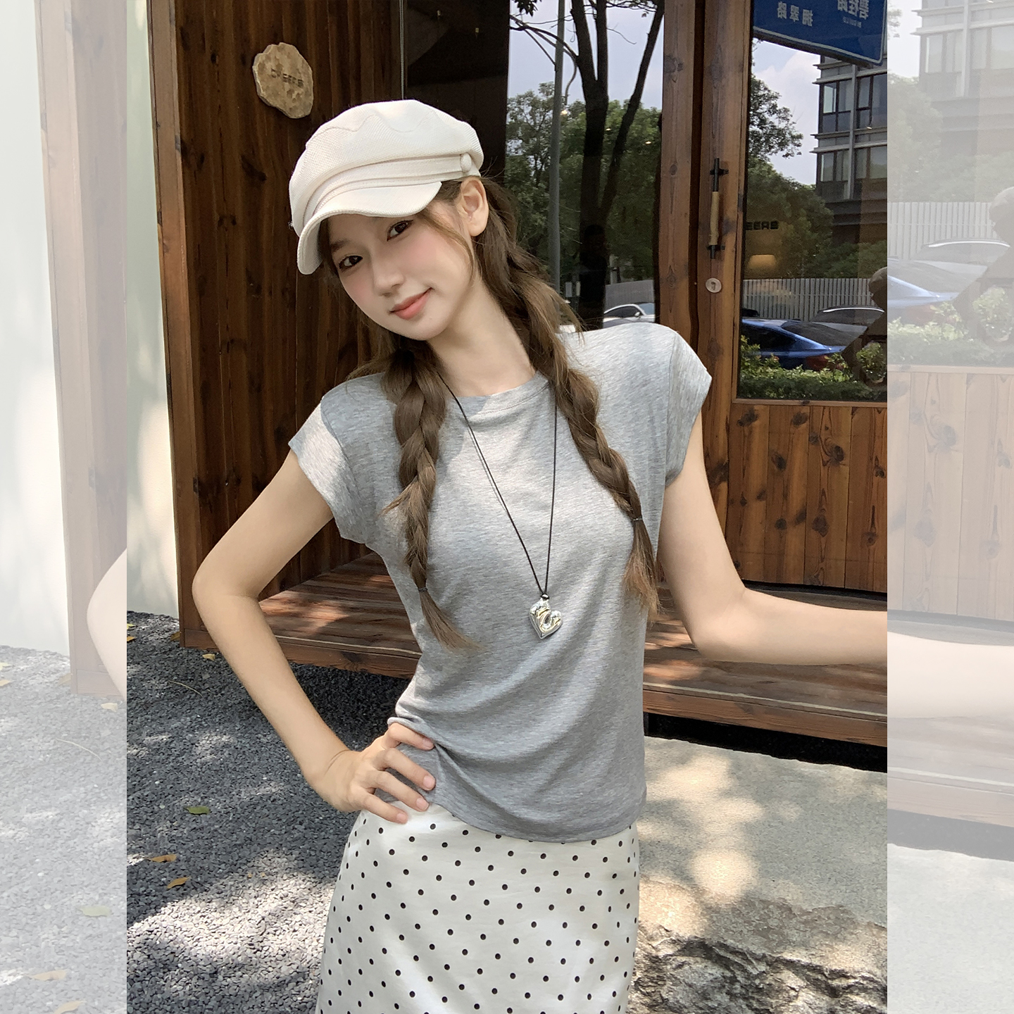 MY11672# 夏日韩系夏新款设计感小飞袖圆领正肩短袖T恤上衣女女裝貨源服裝批發