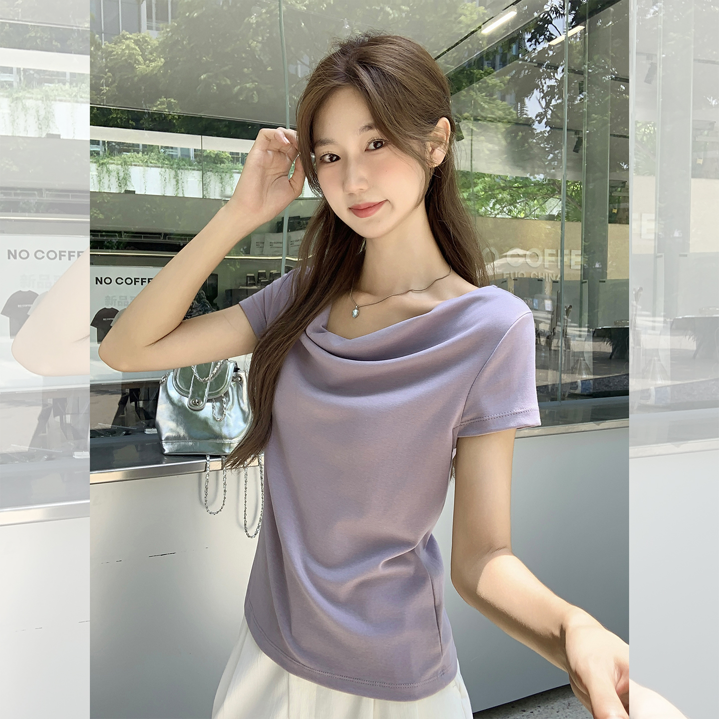 MY11668# 性感辣妹荡领短袖T恤女夏季新款斜肩露肩设计感上衣女裝貨源服裝批發