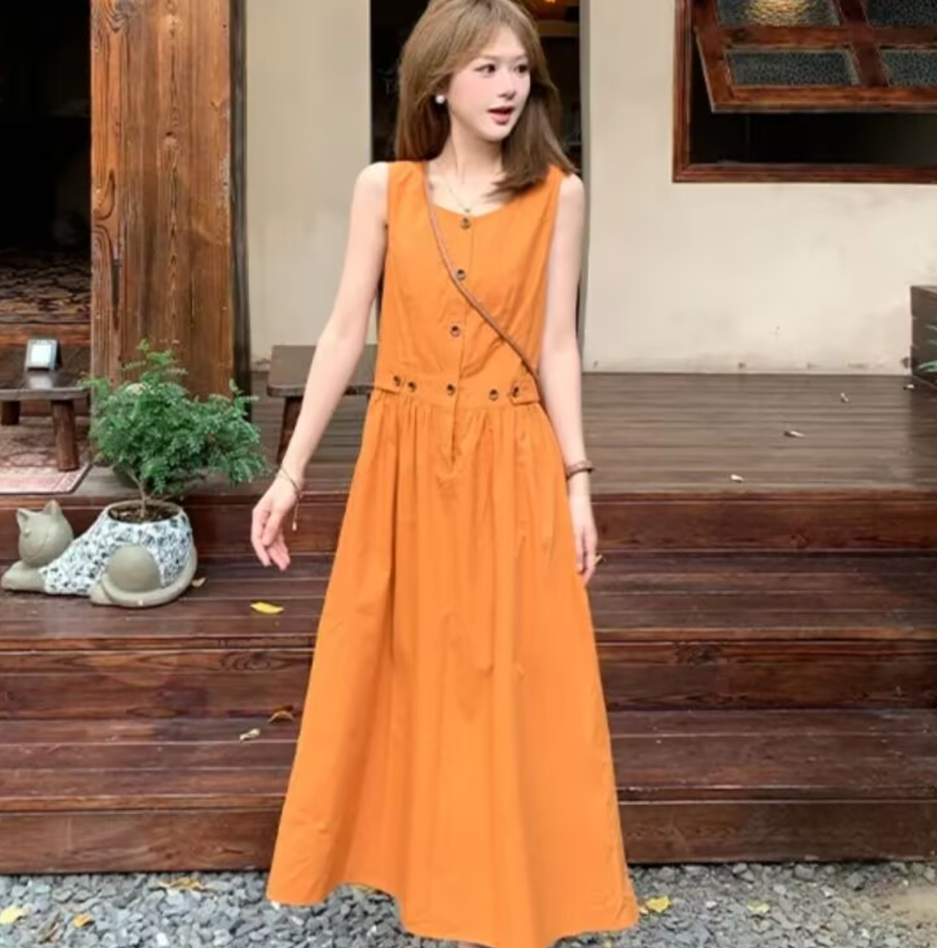 RY101# 2026心想事橙小个子春季新款女装洋气时髦气质背心连衣裙