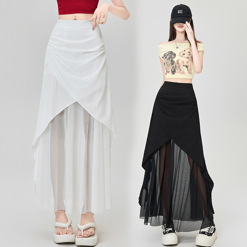 FA25556# 韩系甜美蕾丝拼接不规则半身裙女夏季新款显瘦宽松仙女裙 服裝批發女裝批發服飾貨源 服裝批發女裝批發服飾貨源