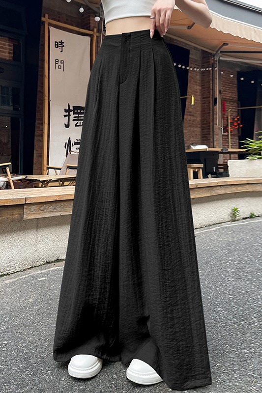 實拍2025夏季新款冰絲棉麻闊腿褲高腰壓褶山本褲薄款休閑褲女