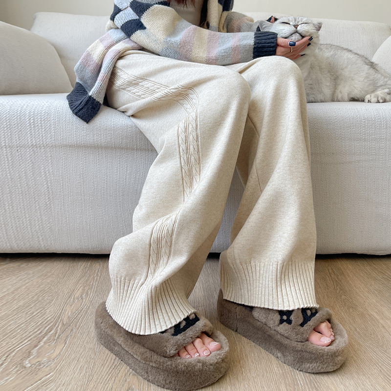實拍羊毛針織束腳蘿卜褲女高腰寬松休閑小個子奶奶褲麻花哈倫褲子