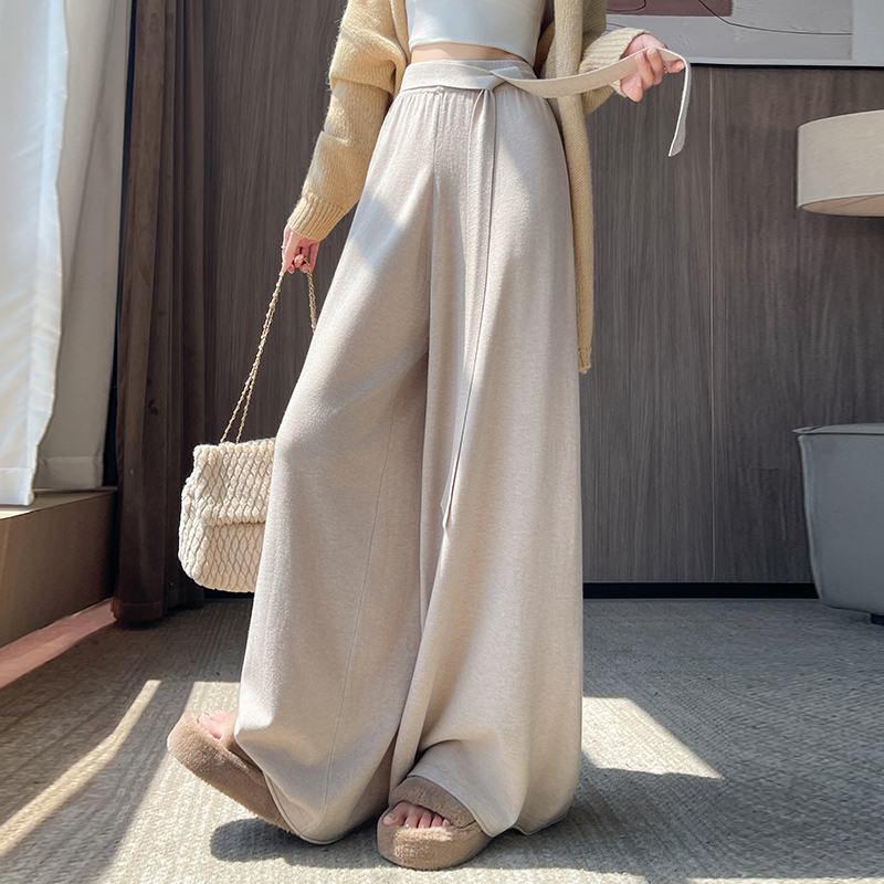實拍設計感系帶針織闊腿褲女2025秋冬新款高腰顯瘦慵懶垂感休閑褲