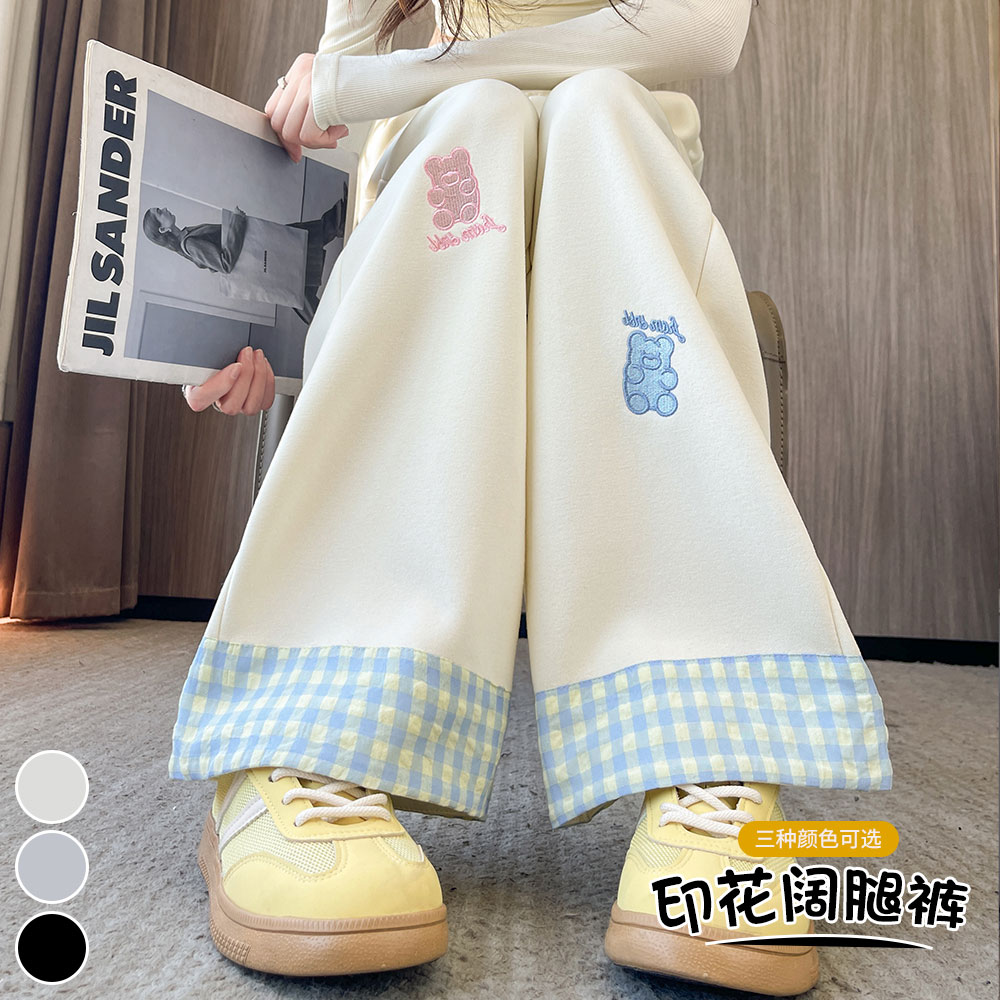 實拍2025秋冬新款慵懶風卡通印花闊腿長褲女休閑顯瘦百搭運動衛褲