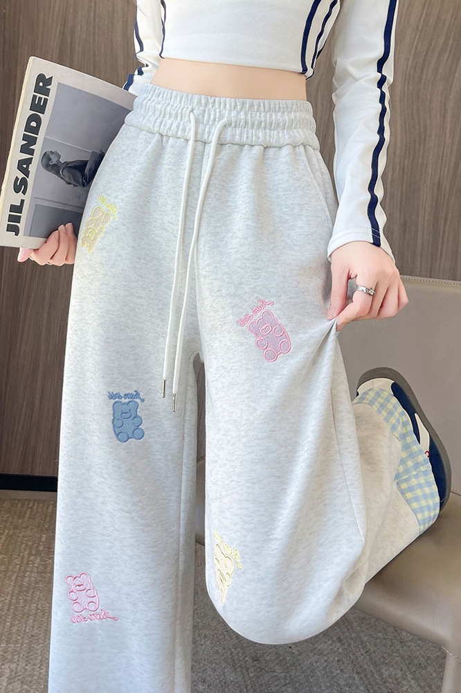 實拍2025秋冬新款慵懶風卡通印花闊腿長褲女休閑顯瘦百搭運動衛褲