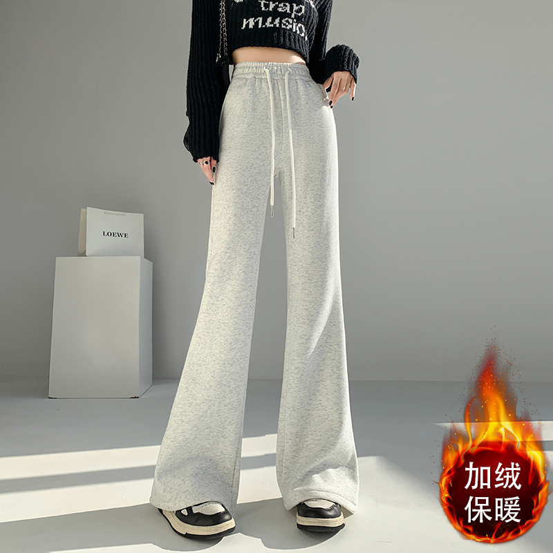 實拍加絨美式辣妹微喇衛褲女低腰顯瘦運動褲休閑馬蹄拖地褲喇叭褲