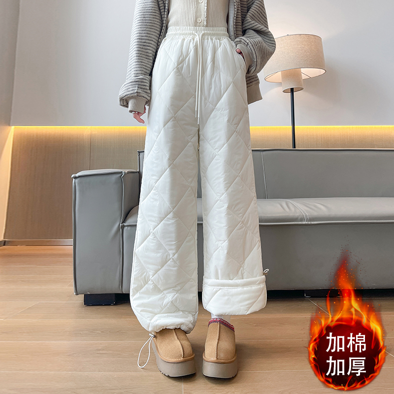 實拍萎格羽絨棉棉褲直筒褲女高腰寬松百搭保暖加厚長褲羽絨褲兩穿