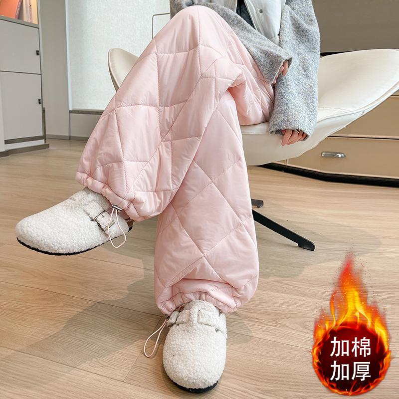 實拍萎格羽絨棉棉褲直筒褲女高腰寬松百搭保暖加厚長褲羽絨褲兩穿