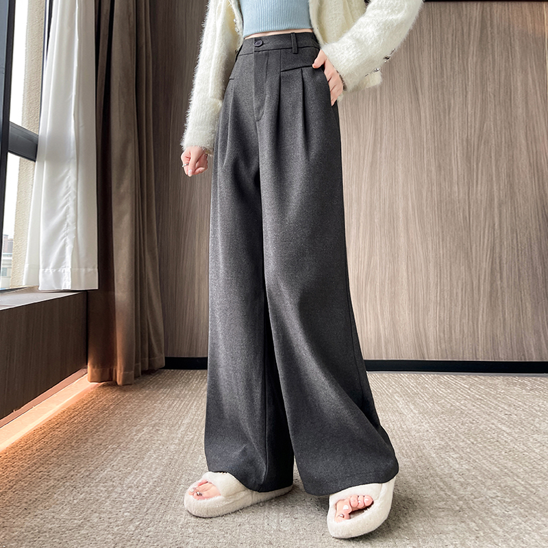 實拍毛呢羊絨闊腿褲女2025秋冬新款高腰呢子休閑褲子直筒拖地長褲