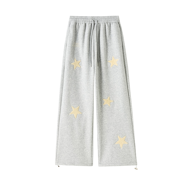 實拍星星刺繡運動衛褲女秋冬加絨美式慵懶風顯瘦闊腿休閑拖地褲子