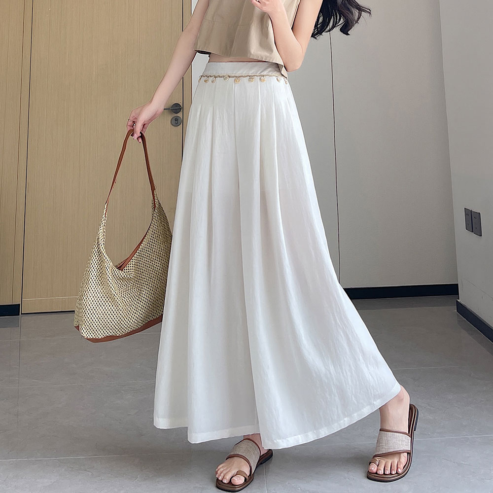 實拍度假風流蘇拉鏈寬松闊腿褲女2026夏季高腰顯瘦九分直筒休閑褲