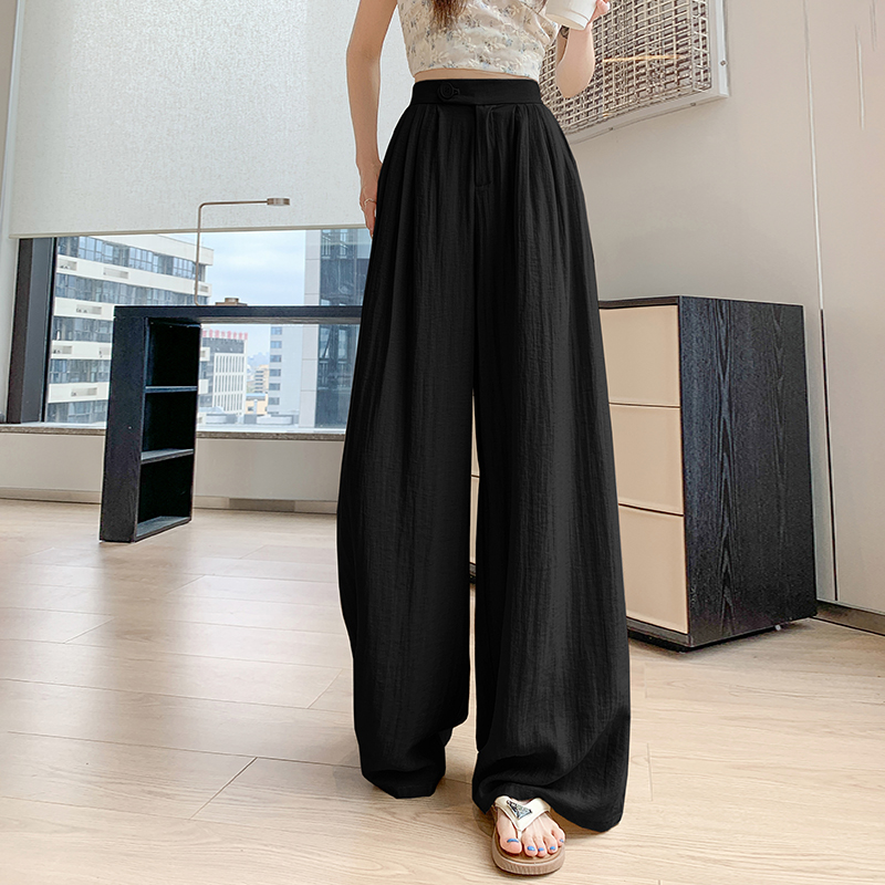 實拍新款冰絲棉麻闊腿褲女2026夏季薄款高腰垂感慵懶風拖地裙褲子