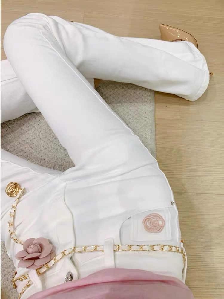 MY14644# 时尚高腰修身显瘦窄版直筒微喇裤女裝貨源服裝批發