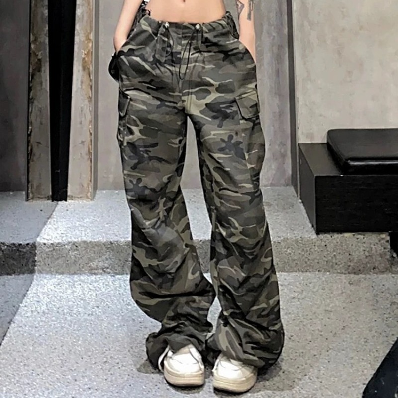 美式復古迷彩工裝褲女2026早秋炸街甜酷辣妹寬松直筒垂感休閑褲子