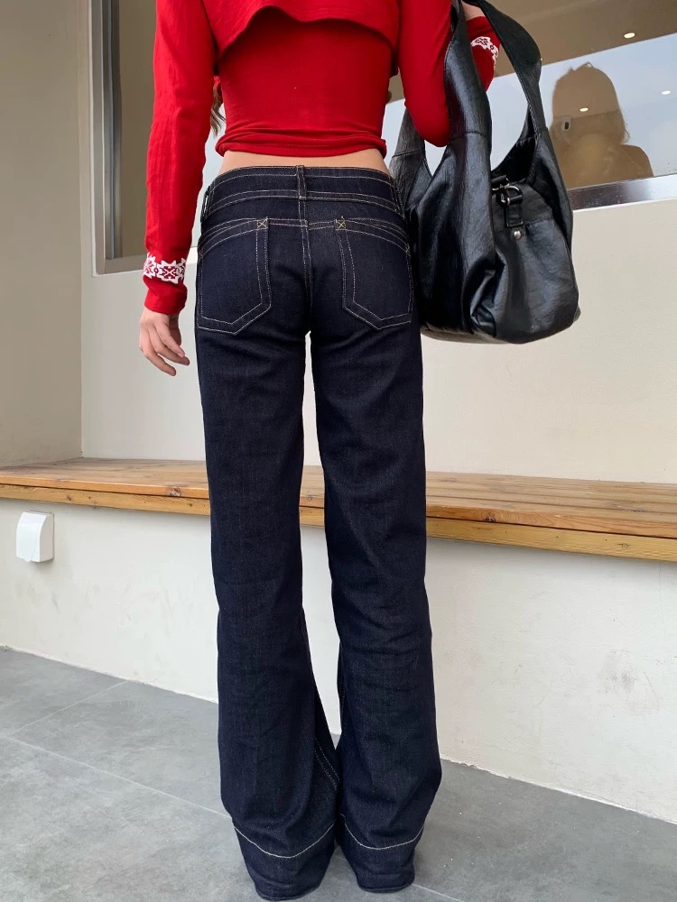 春季百搭低腰直筒牛仔褲女新款辣妹窄版顯高顯瘦微喇褲子