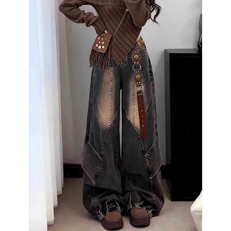 美式復古工裝褲牛仔褲褲子女2026春季新款高腰寬松直筒褲闊腿褲