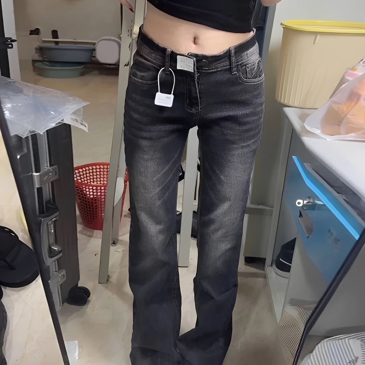 韓系美式辣妹低腰微喇牛仔褲女新款百搭窄版修身顯瘦彈力喇叭褲