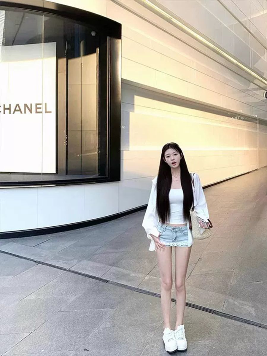 韓系美式復古做舊蕾絲拼接熱辣牛仔超短褲女夏季辣妹低腰顯瘦裙褲