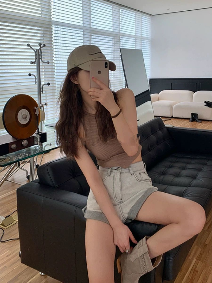 韓系新款夏季高腰顯瘦大長腿卷邊牛仔小眾短褲子女A字熱褲