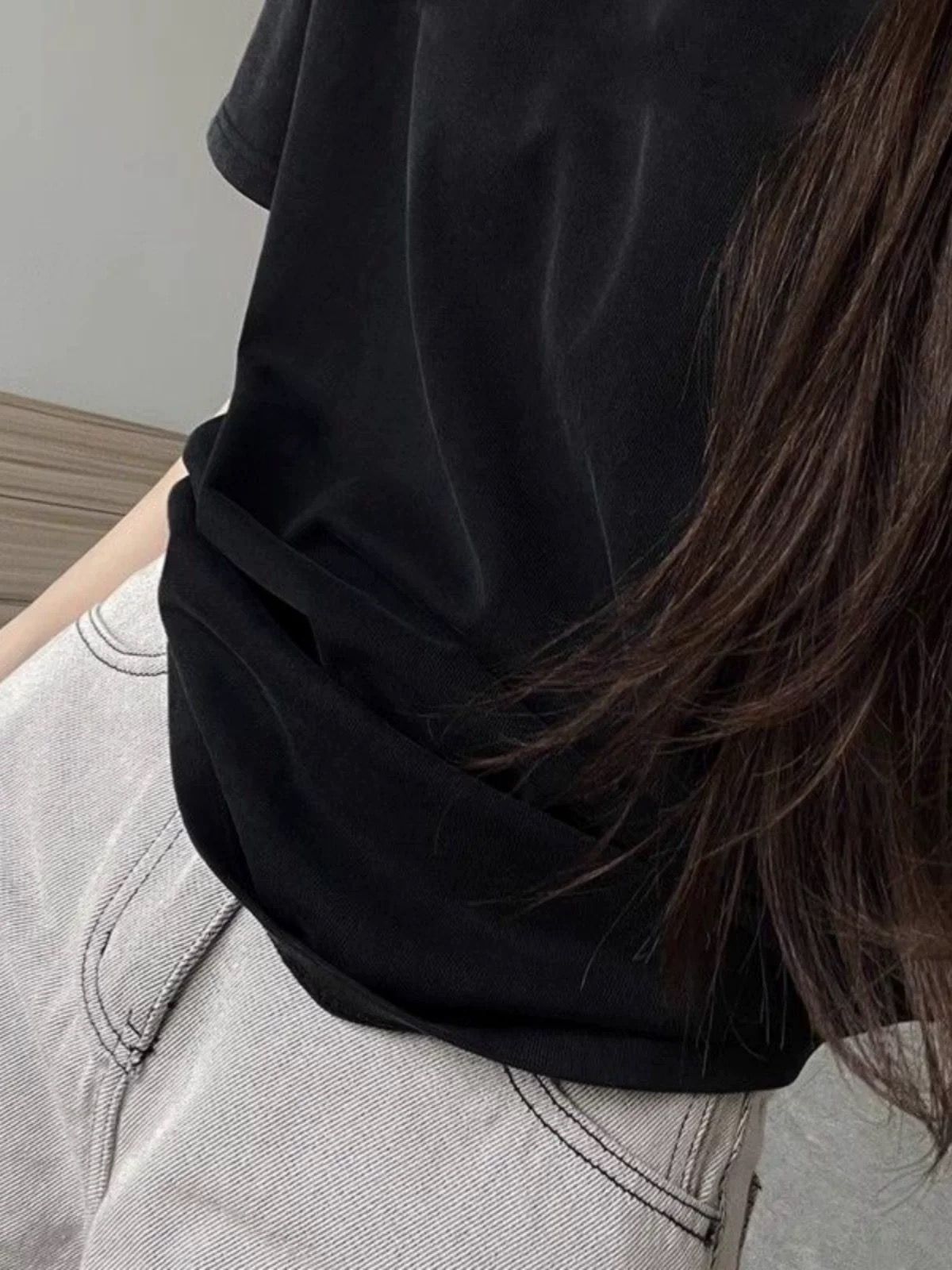 美式復古卷邊撞色高腰牛仔短褲女夏新款寬松顯瘦a字闊腿熱褲