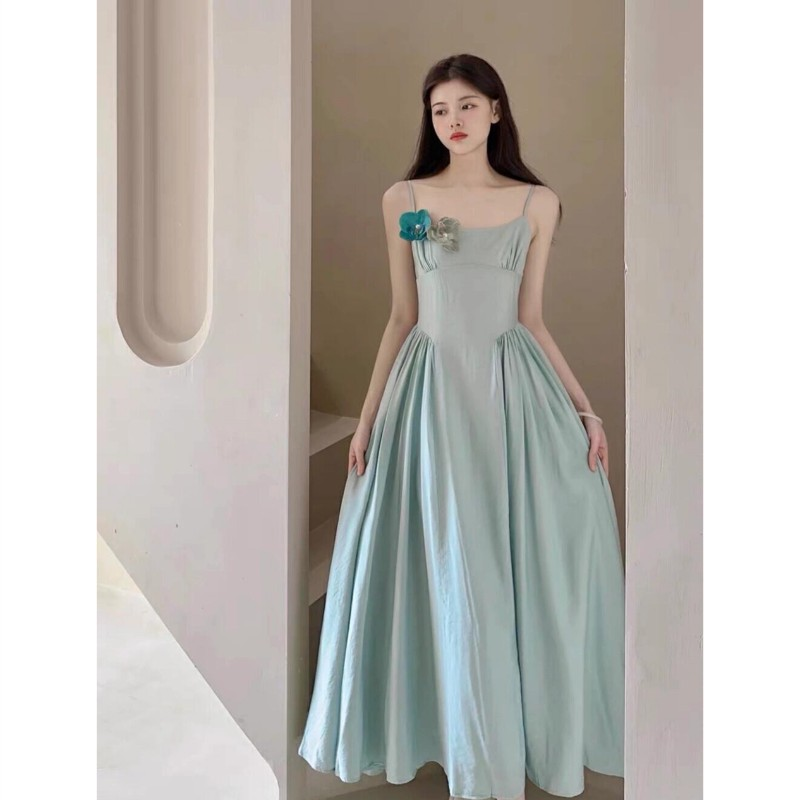 RY3342# 法式小众绝美气质吊带连衣裙仙女夏季高级感海边度假收腰沙滩长...