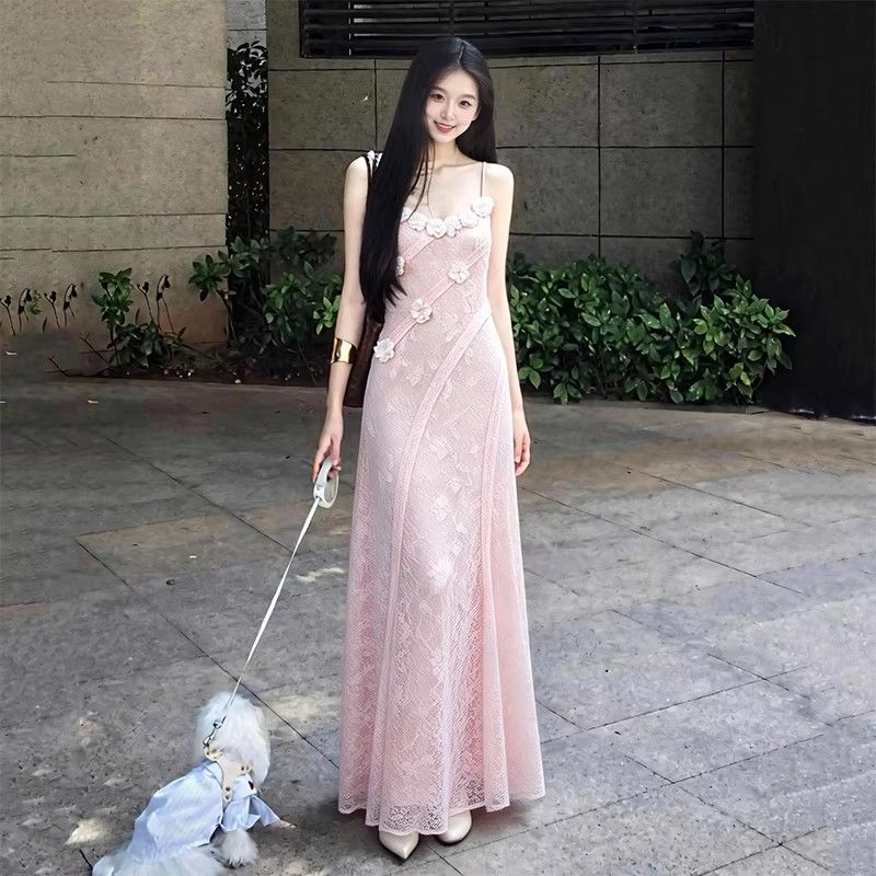 RY3341# 气质粉色吊带连衣裙女26春小个子度假收腰高级感独特超好看长...