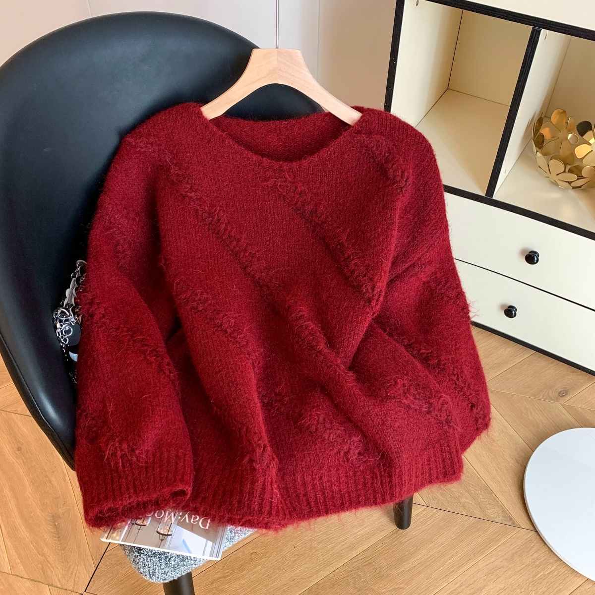 MY15286# 别致漂亮设计感毛衣女软糯马海毛针织衫温柔系上衣女裝貨源服裝批發