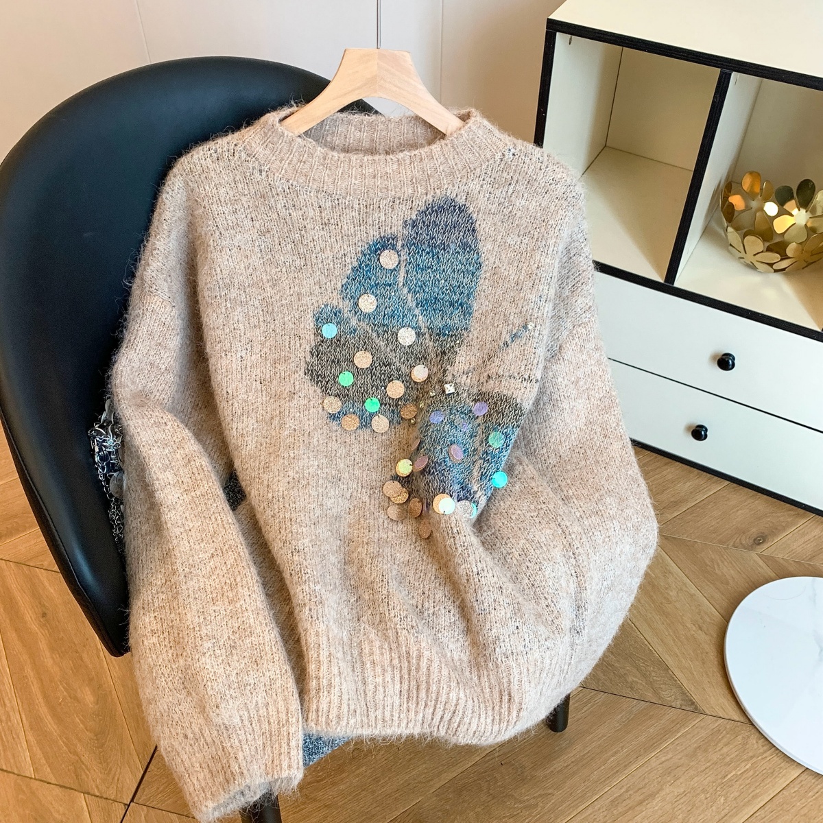 MY15285# 新款欧货蝴蝶亮片针织毛衣女慵懒风宽松显瘦洋气减龄女装女裝貨源服裝批發