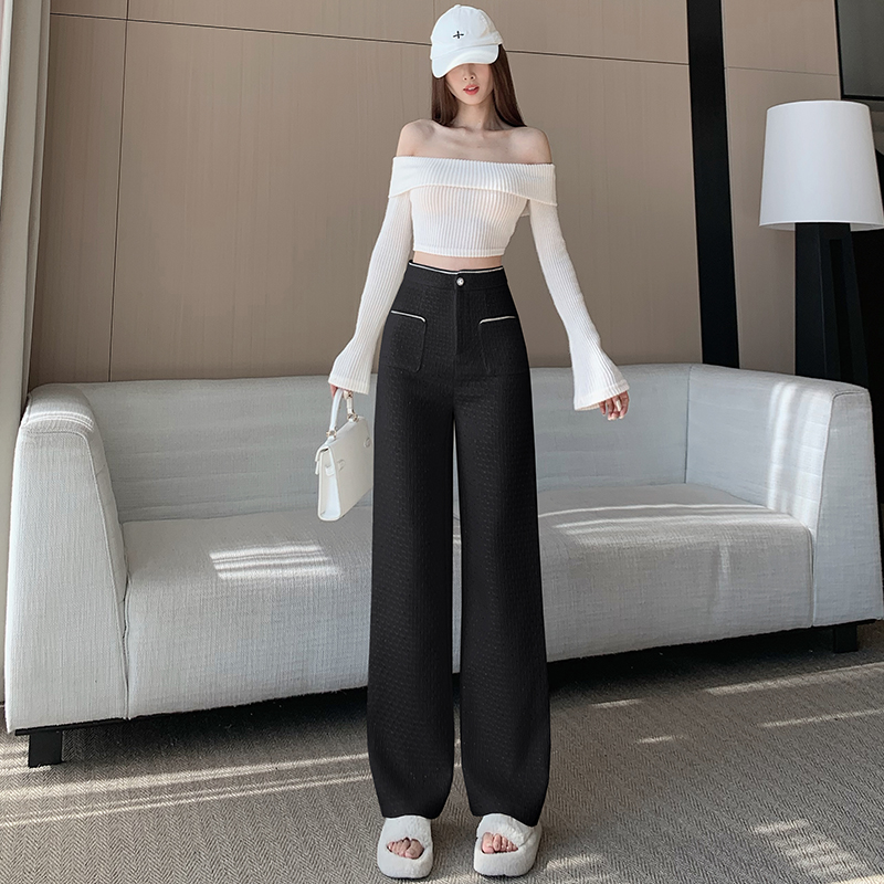 小香風粗花呢編織褲子女新款秋冬季加絨加厚氣質高級感亮片闊腿褲